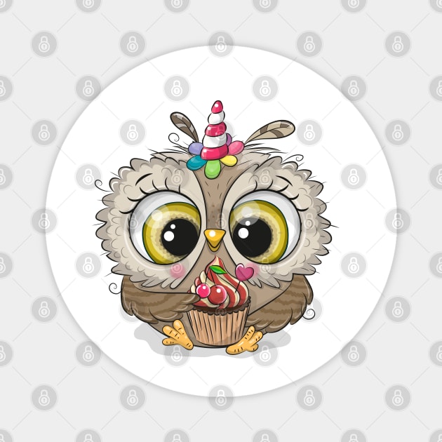 Cute owl with cupcake Magnet by Reginast777